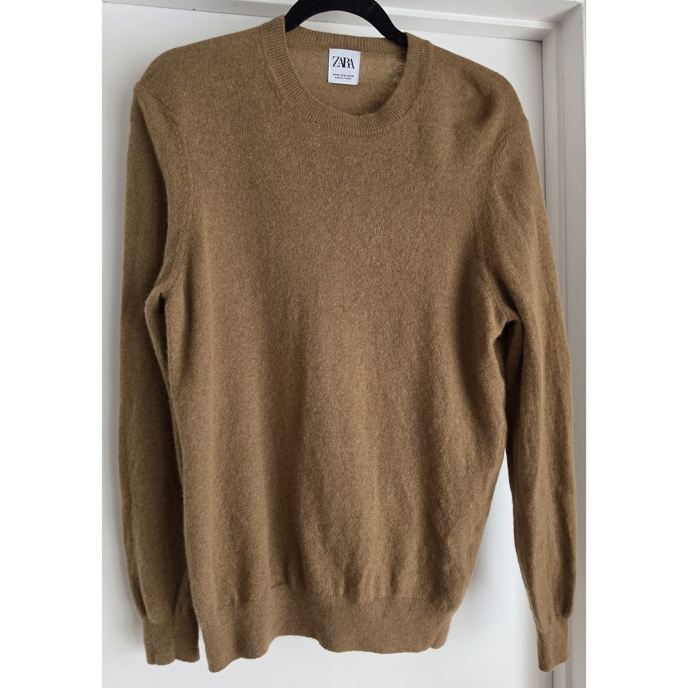 Zara Women Wool Blend Sweater Size M Brown Round Neck Long Sleeve Pullover Top